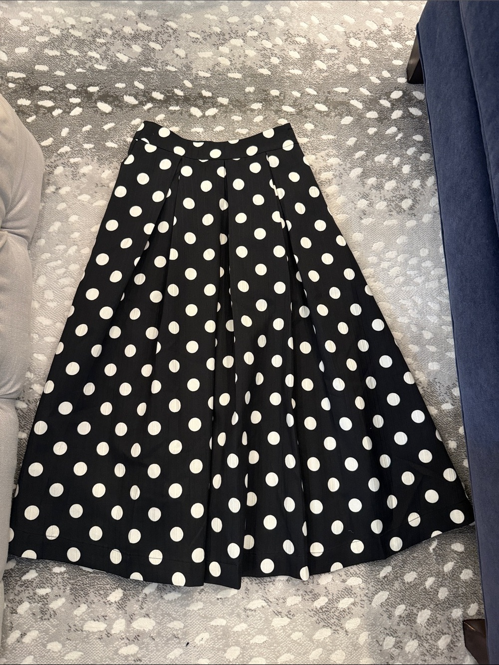 Polka Dot A-Line Midi Skirt - Black & White